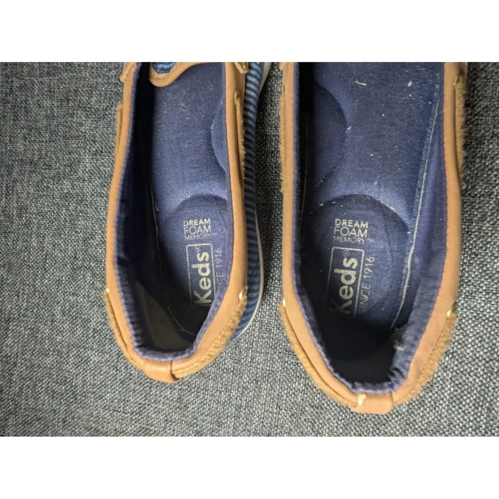 Keds Glimmer Womens Dream Memory Foam Striped Navy Blue Boat Shoes Size 8